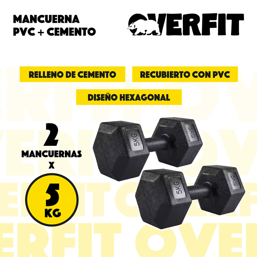Mancuerna Hexagonal 5kg Par Set X2 Pesas Pvc 10kg Overfit image number 1.0