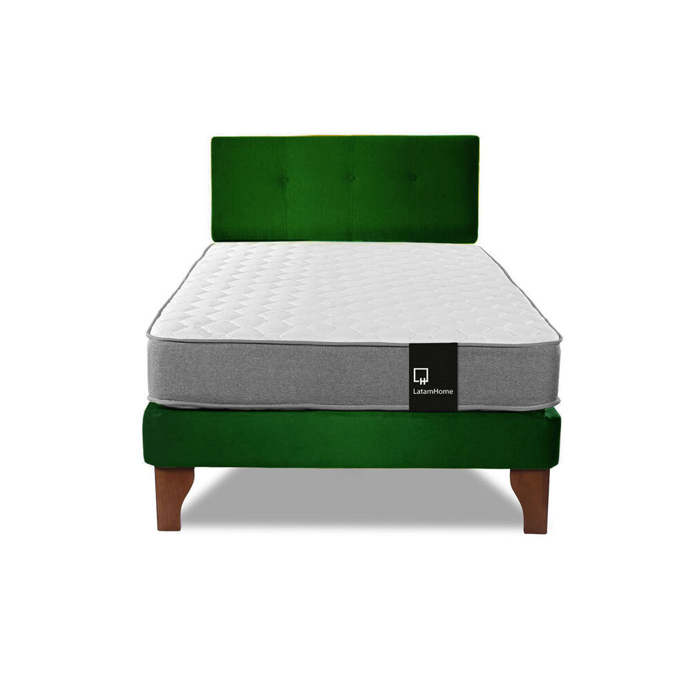 Cama Europea Zen Best 1.5 Plaza Tela Velvet Verde + Respaldo image number 2.0