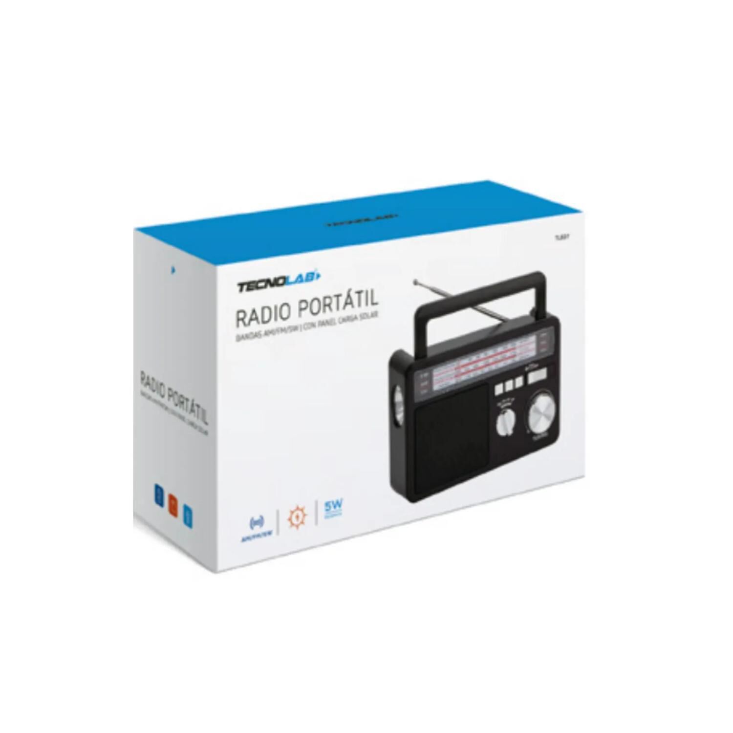Radio Portatil Panel Solar Led Usb Sw Am Fm Negro image number 2.0