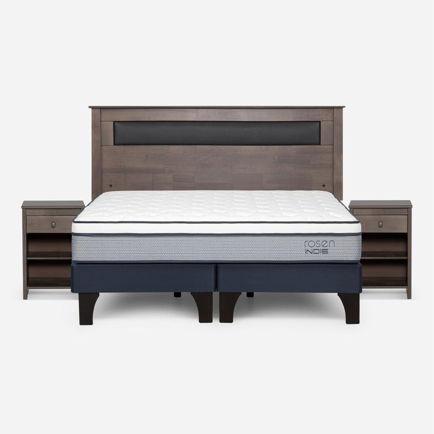 Cama Europea Rosen Indie / 2 Plazas / Base Dividida  + Set Maderas Ferrara Gris image number 0.0