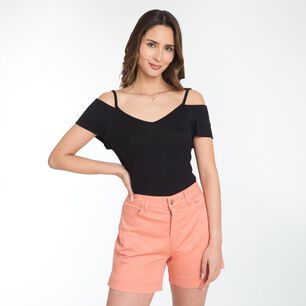 Polera Hombros Descubiertos Manga Corta Cuello V Mujer Kimera