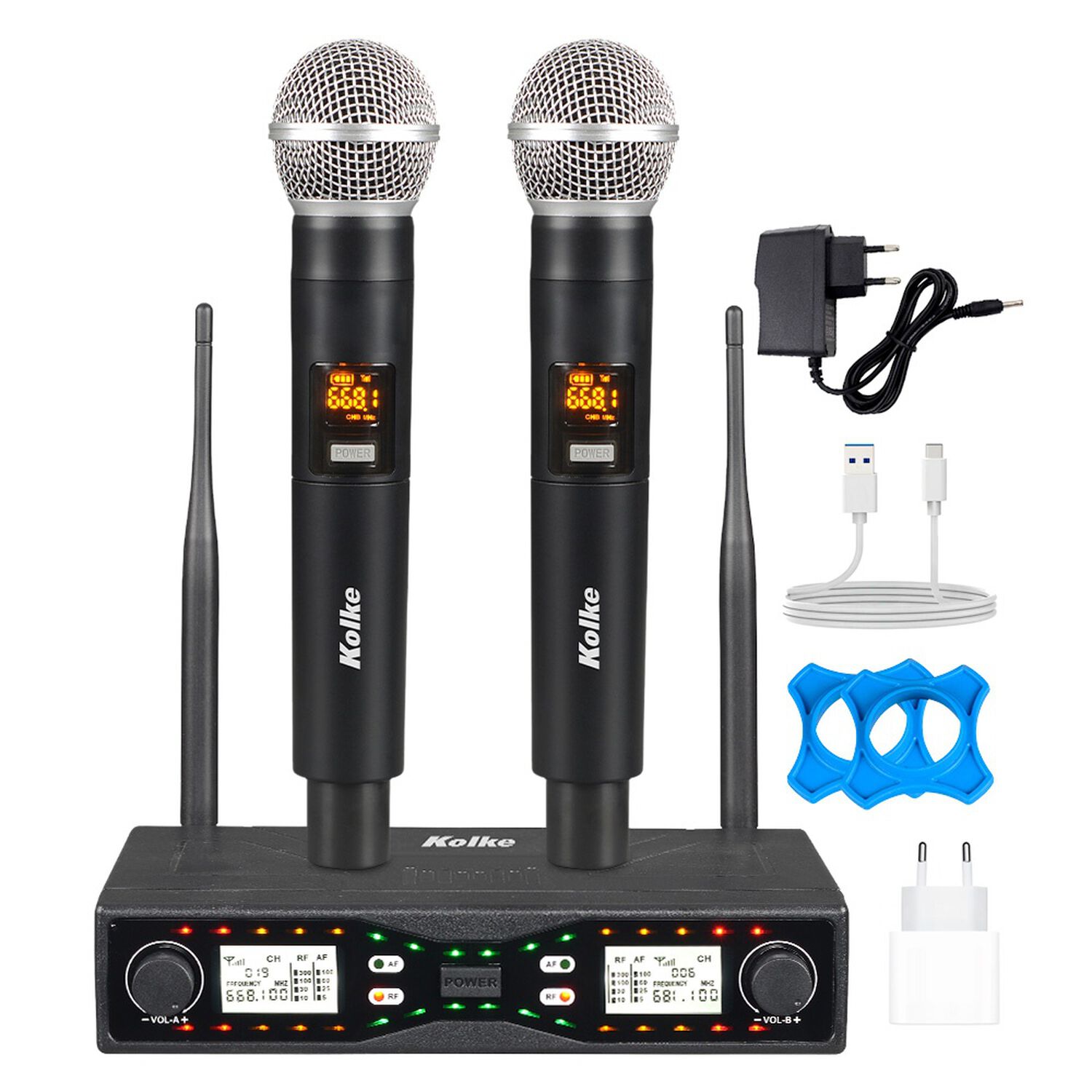 Set De 2 Micr&oacute;fonos Uhf Inal&aacute;mbricos Con Receptor Xlr Y Mix image number 0.0