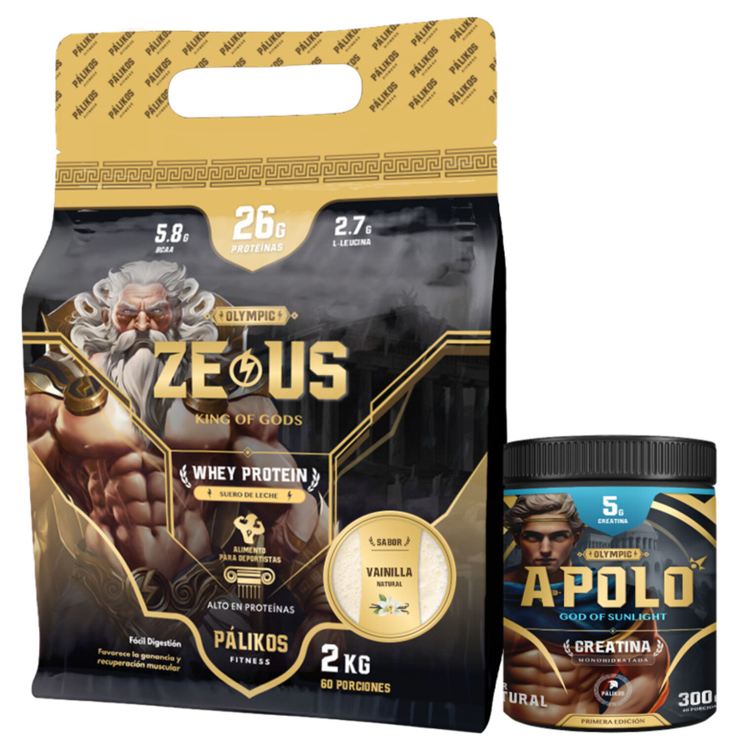 100% Whey Protein Zeus 2kg Doypack Vainilla +creatina Apolo 300g image number 0.0
