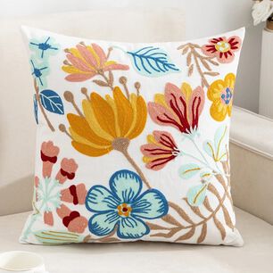 Cojin Bordado 45x45 Cm Flor Hibiscus Blanco