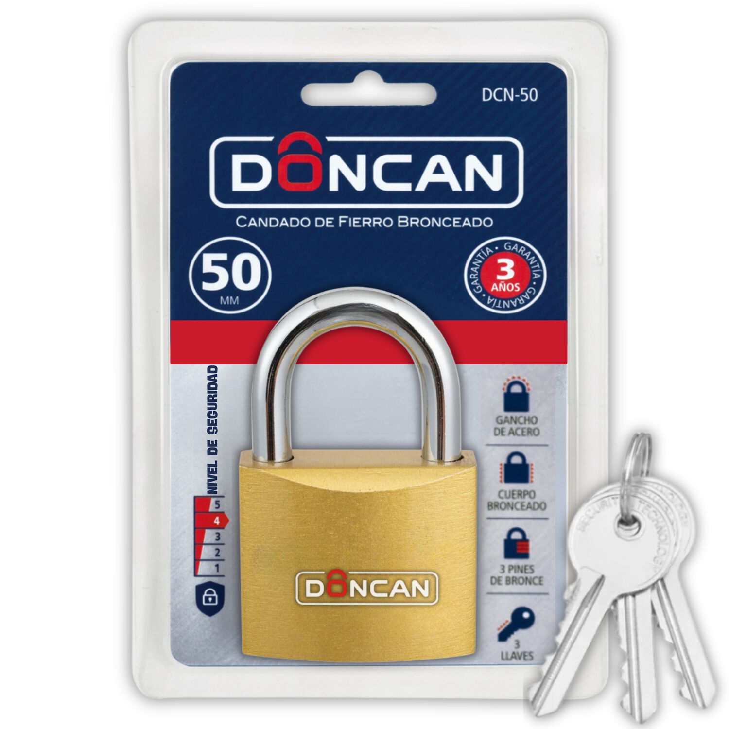 Pack De 3 Candados De 50mm Doncan De Acero Bronceado Dcn-50 image number 0.0