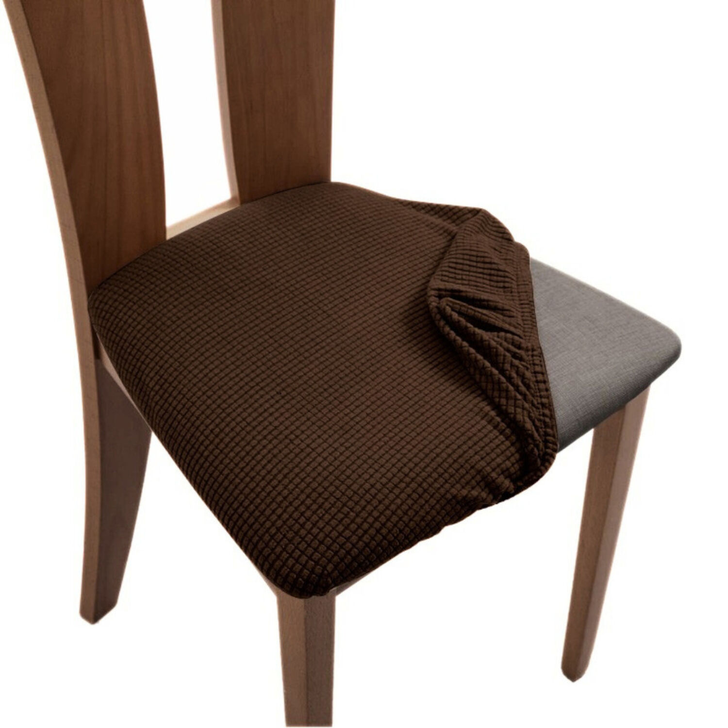 Pack De 6 Fundas Para Asiento Elasticadas Para Sillas Tella Cuadrille Color Caf&eacute; Oscuro image number 0.0