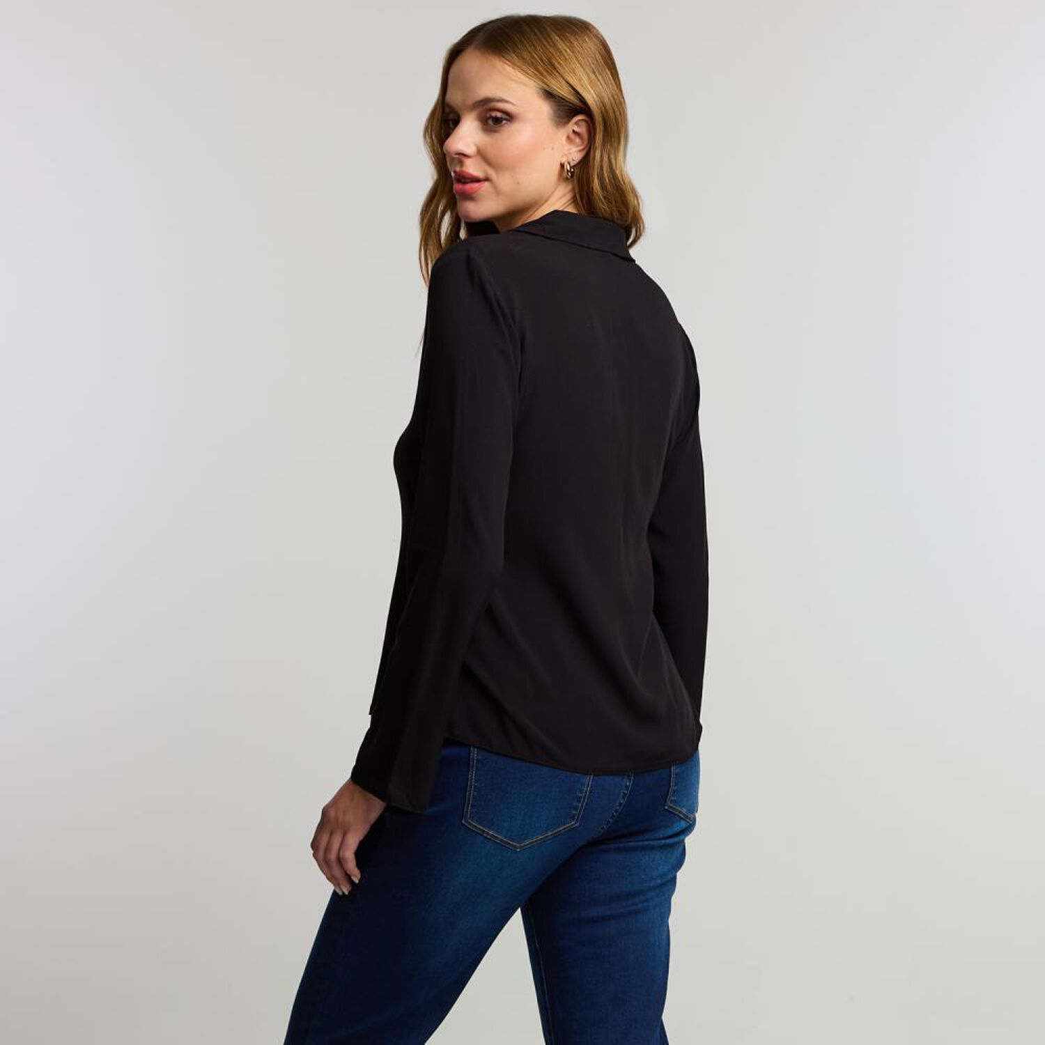 Blusa Con Lazos Manga Larga Cuello Camisero Mujer Kimera image number 3.0