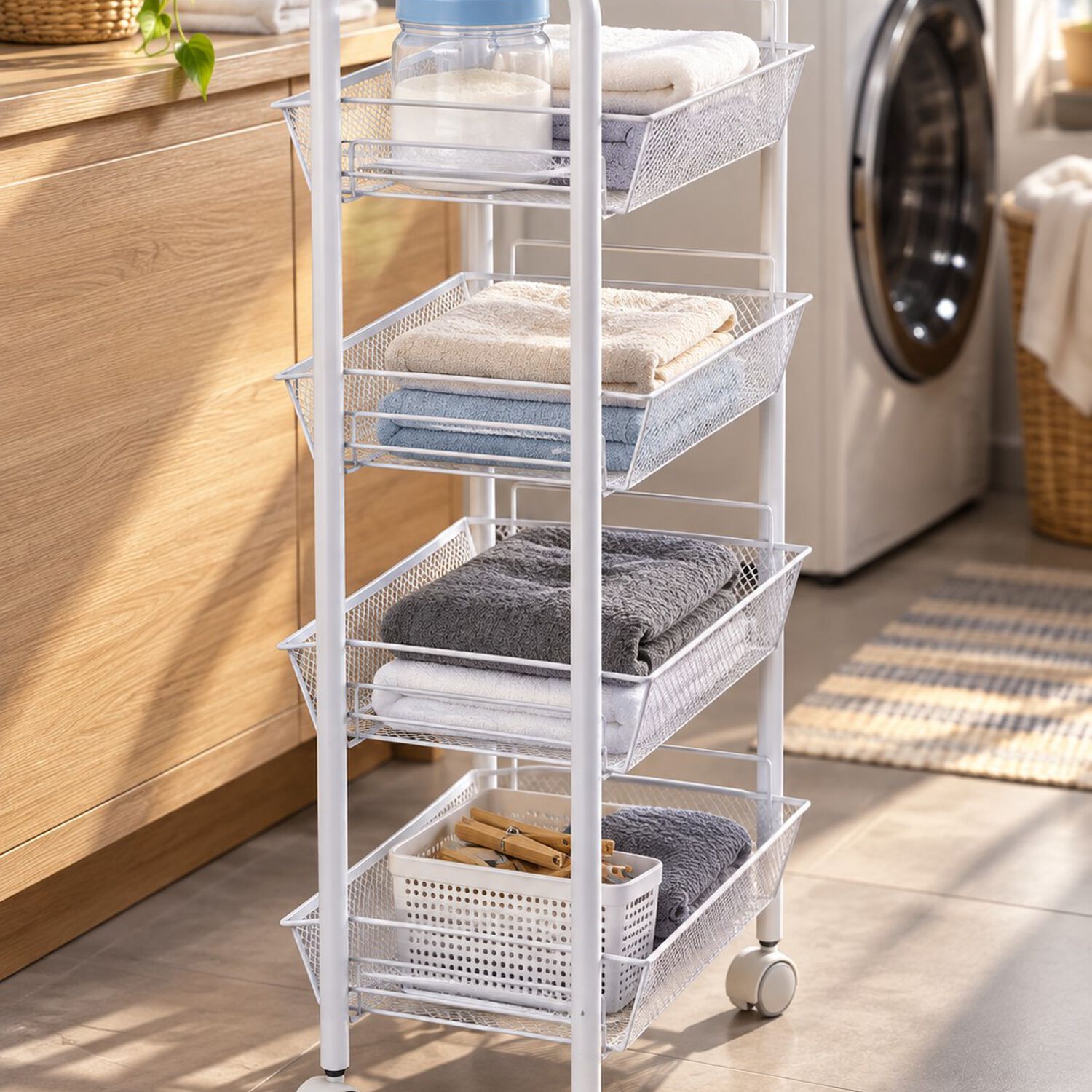 Carrito Organizador Verdulero Frutero Met&aacute;lico 4 Niveles Con Ruedas Blanco image number 4.0