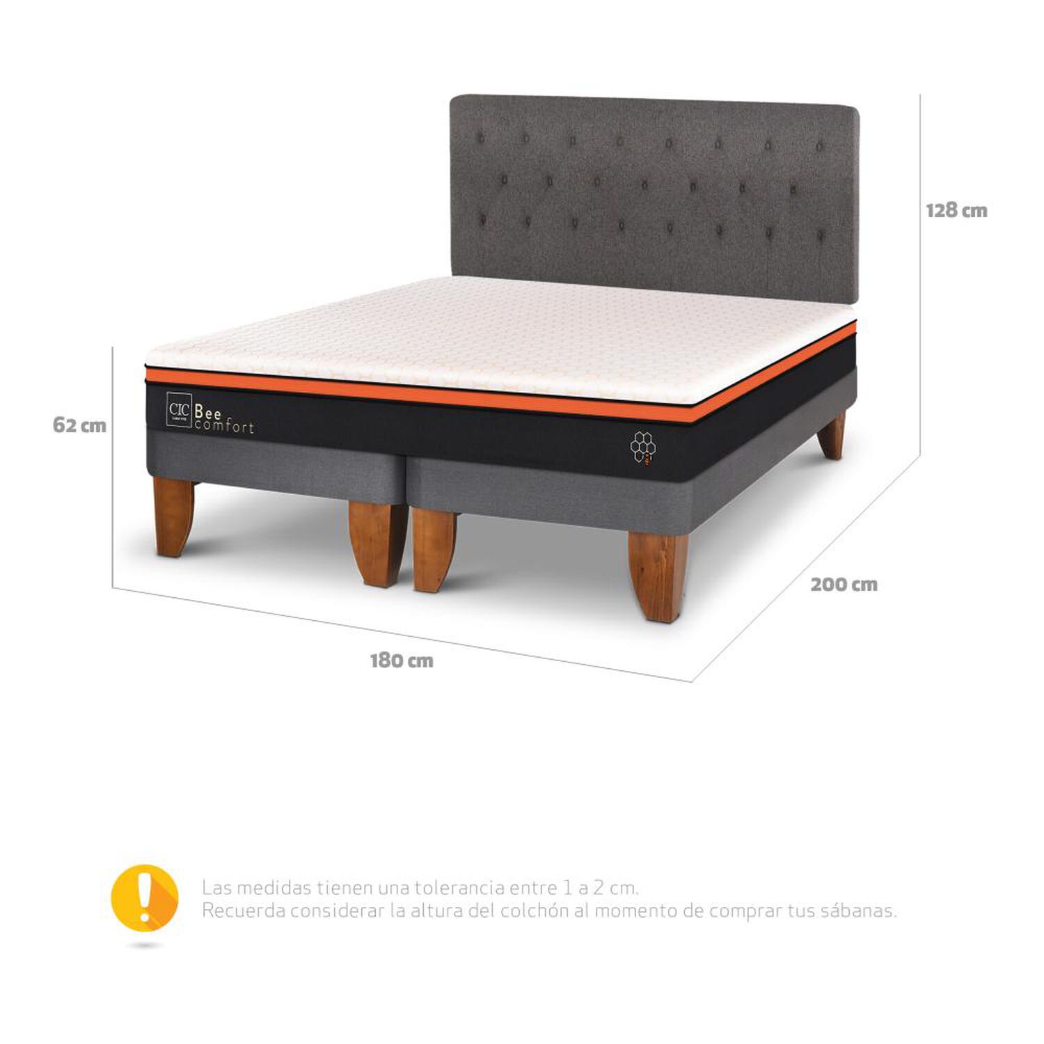 Cama Europea Cic Bee Comfort / King / Base Dividida + Respaldo image number 2.0