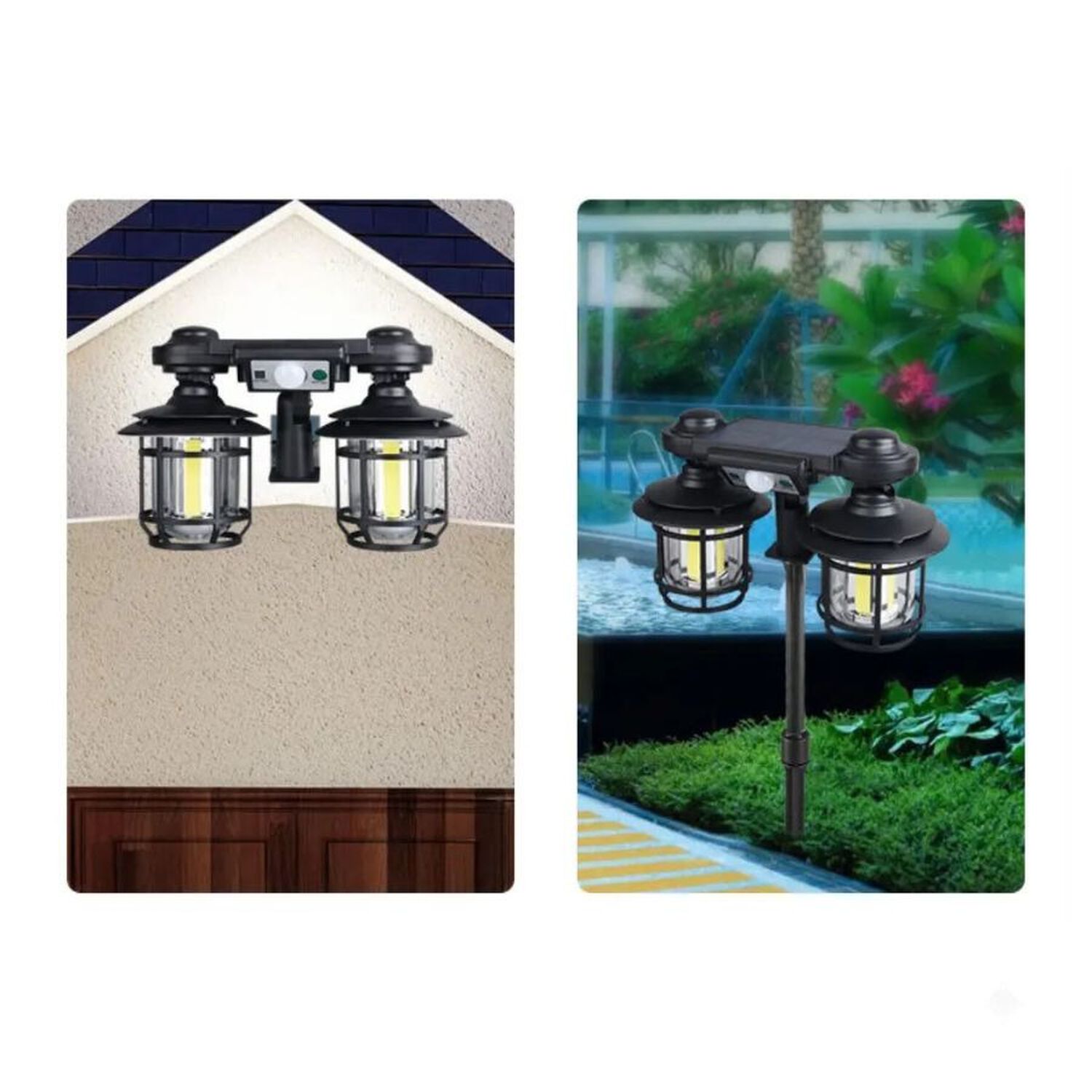 Foco Solar Exterior Doble Sensor Movimiento Estaca Pared image number 5.0