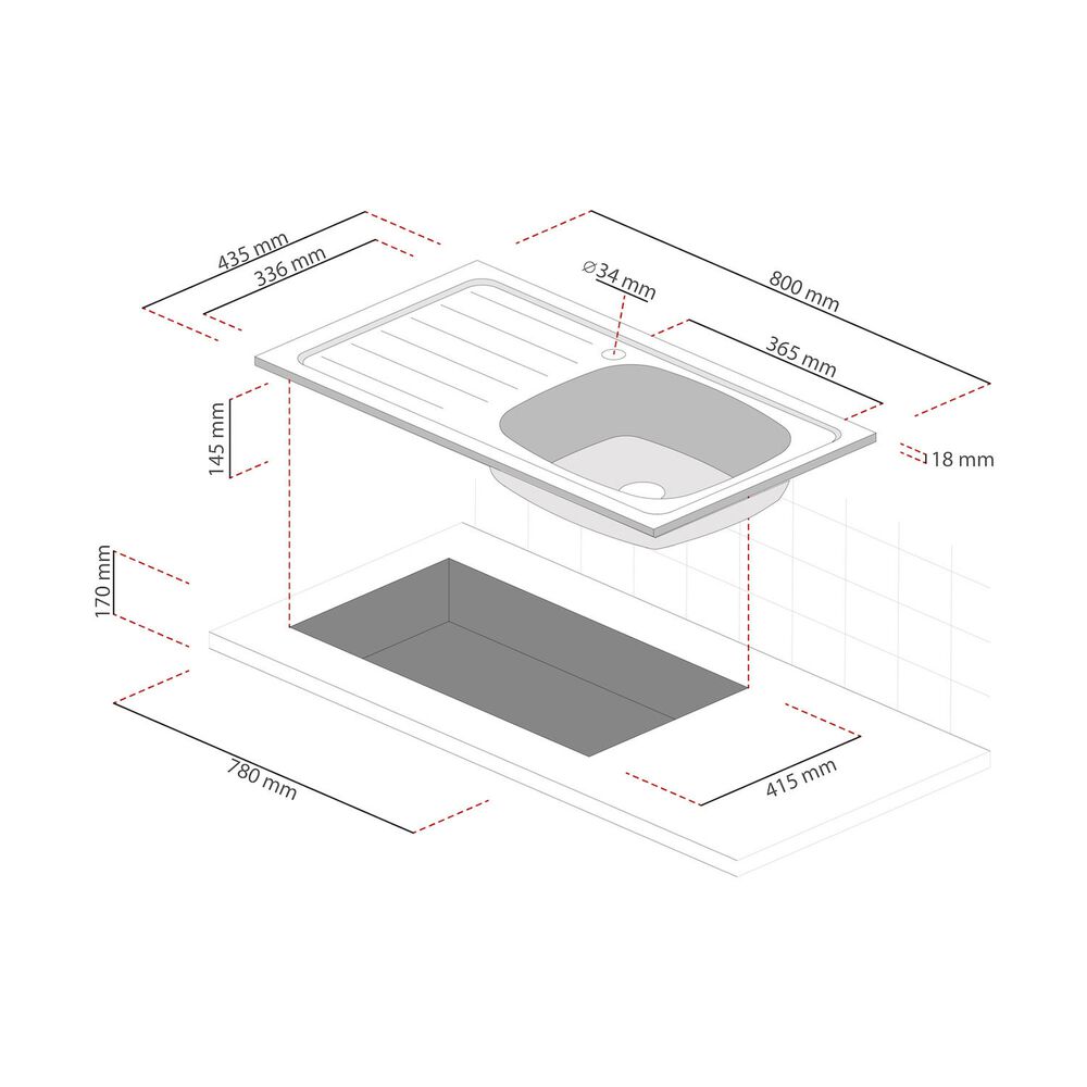 Lavaplatos Empotrado 800x435 Con Rebalse Monomando Izquierdo image number 1.0