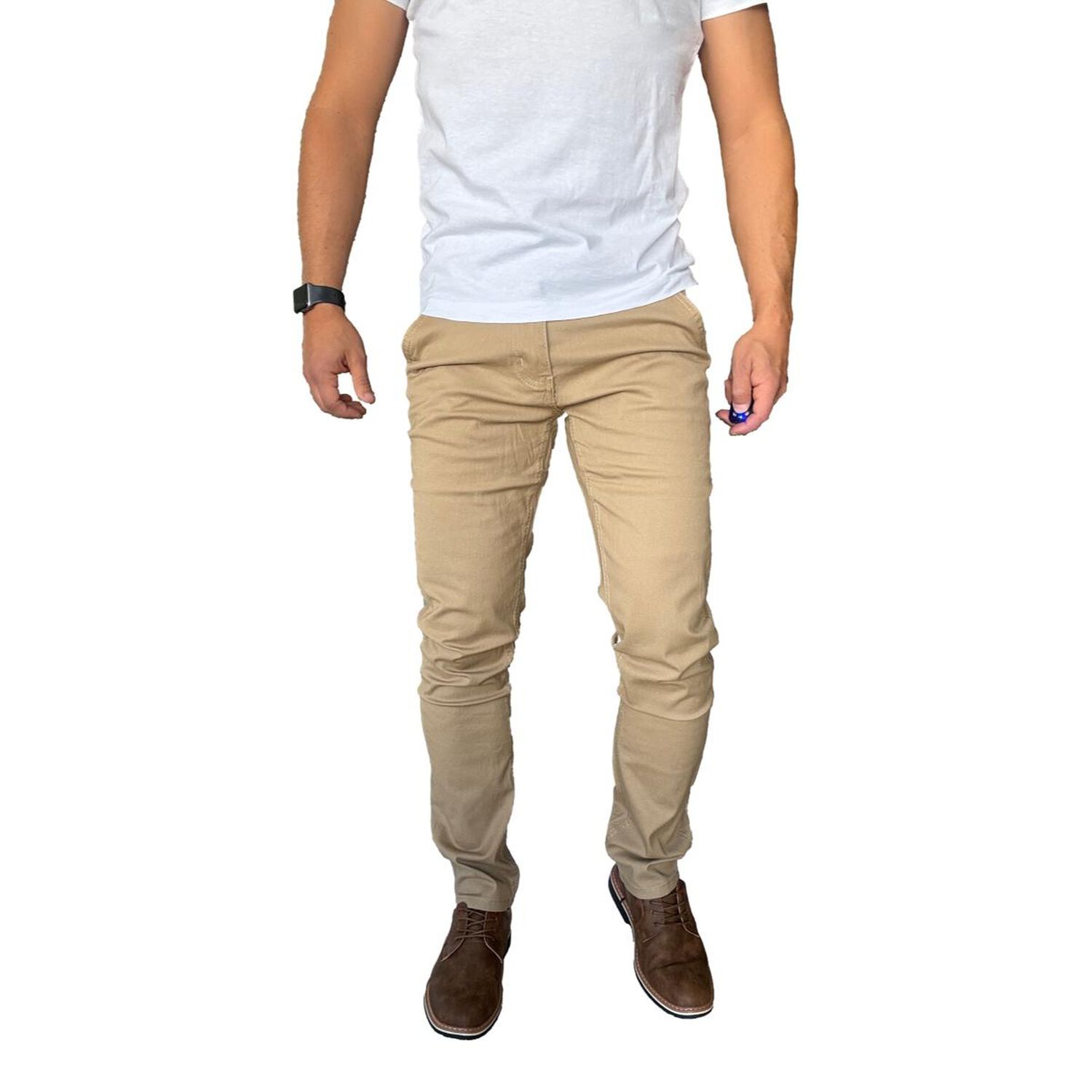 Pantal&oacute;n Tela Elasticado Hombre Casual Caqui image number 6.0
