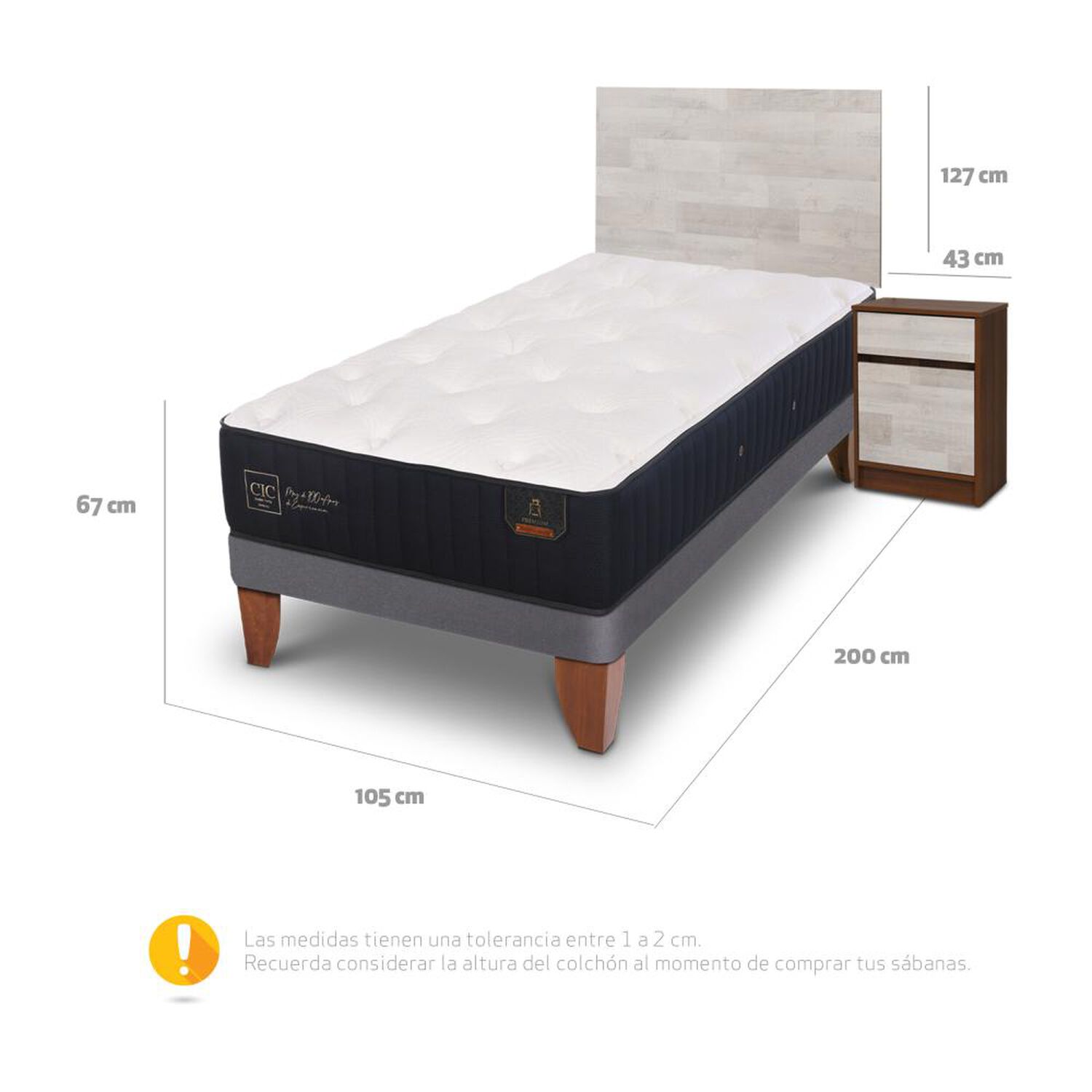 Cama Europea Cic Premium / 1.5 Plazas / Base Normal + Set De Maderas image number 4.0