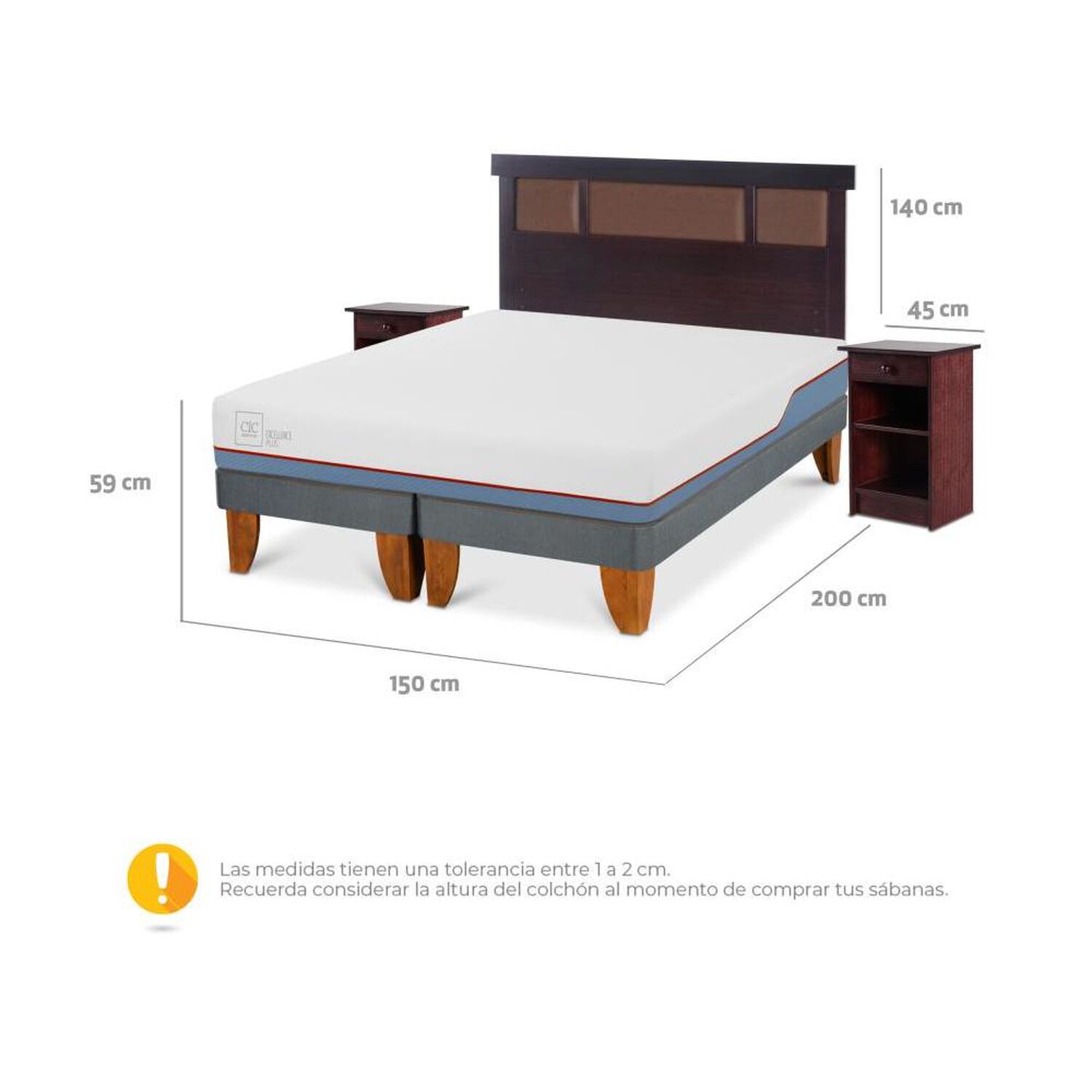 Cama Europea Cic Excellence Plus / 2 Plazas / Base Dividida + Set De Maderas image number 2.0