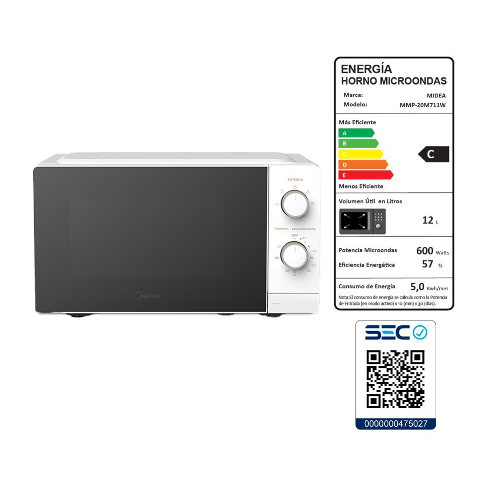 Microondas Midea MMP-20M711W / 20 Litros / 600W image number 5.0