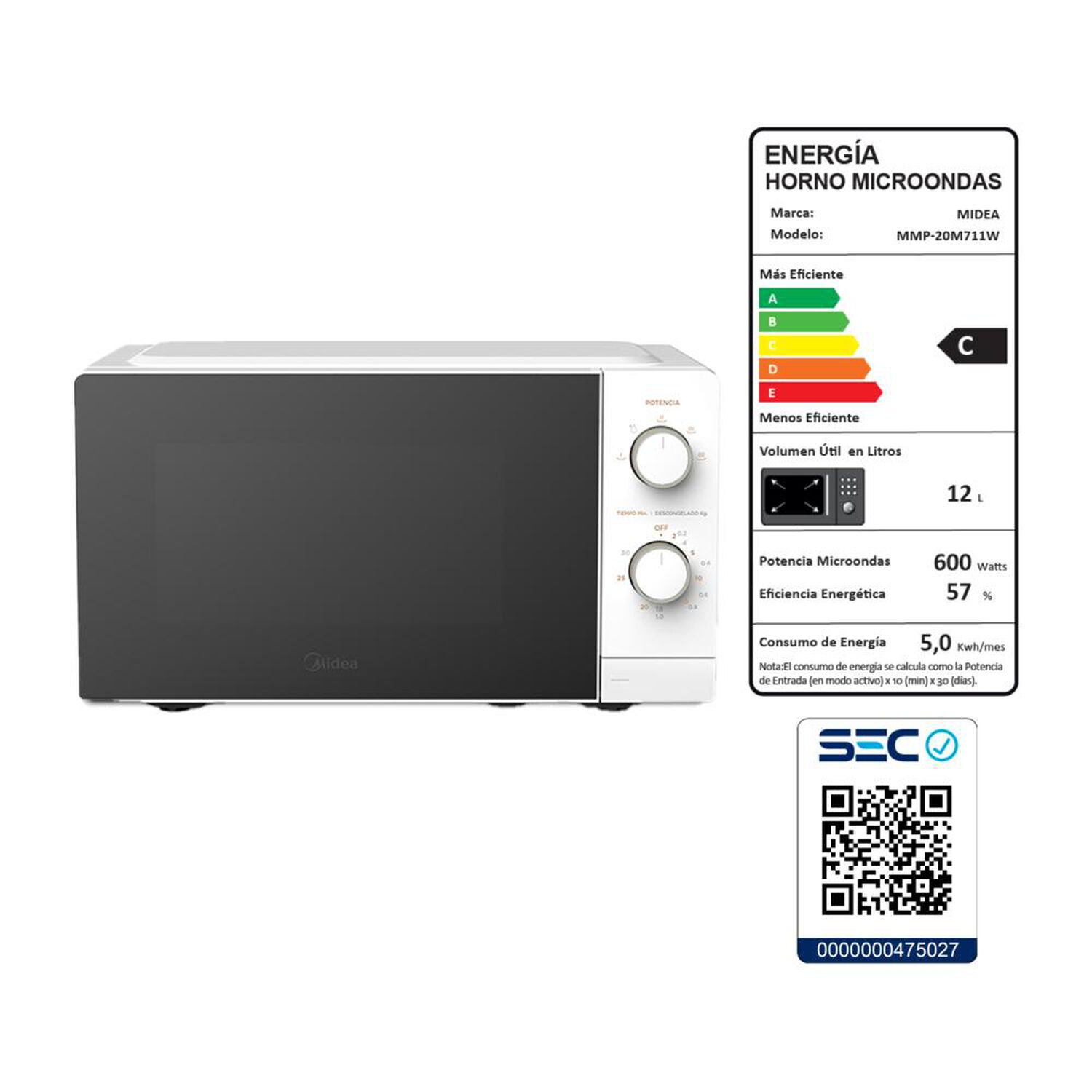 Microondas Midea MMP-20M711W / 20 Litros / 600W image number 5.0
