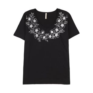Polera Estampado Folia Manga Corta Cuello V Mujer Geeps