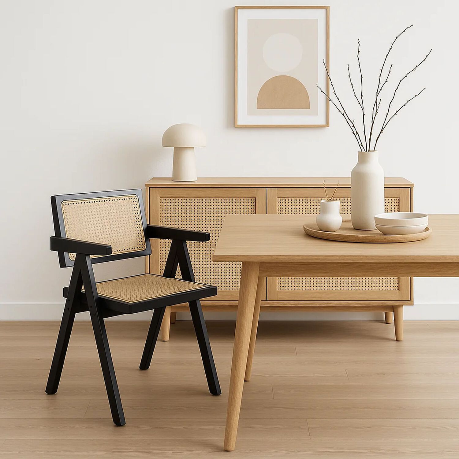 Silla Sitial Butaca Chandigarh Madera Rattan Negra image number 4.0