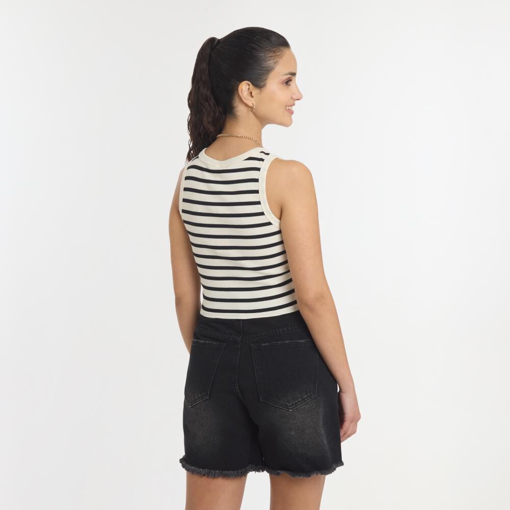 Polera Crop Rayas Marineras Sin Mangas Cuello Redondo Mujer Freedom image number 3.0