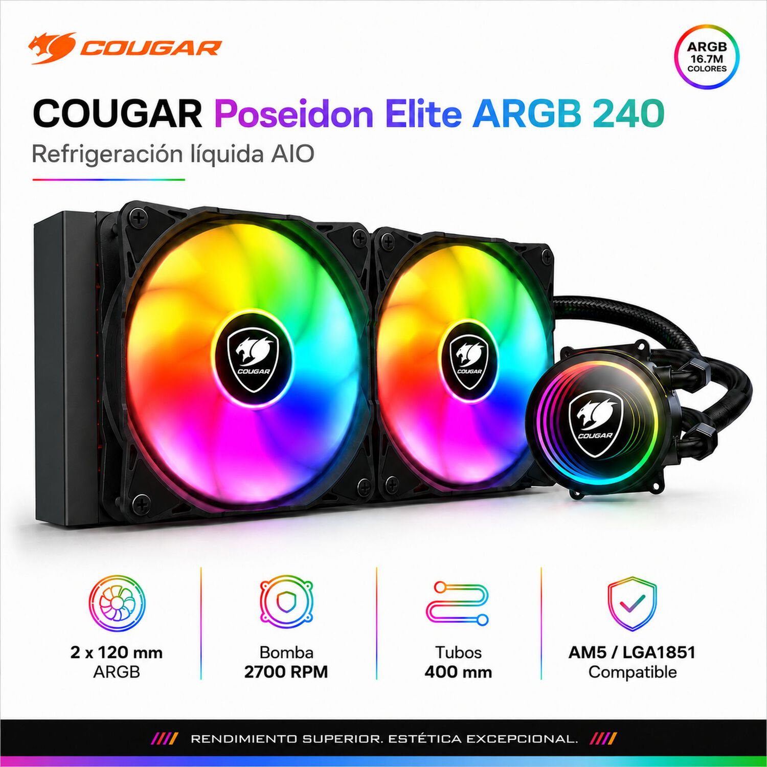 Refrigeraci&oacute;n L&iacute;quida Cougar 240 Full Argb Multiplataformas image number 6.0