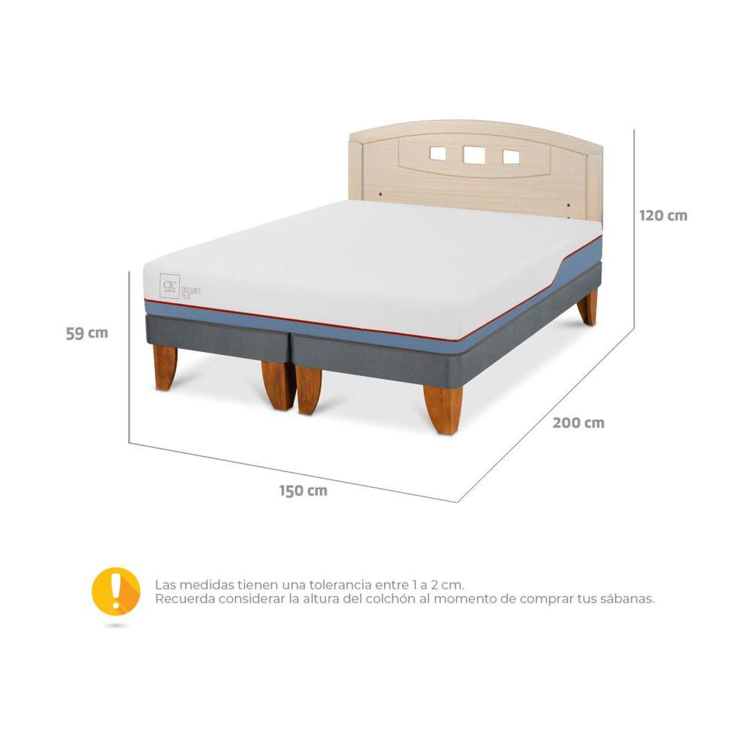Cama Europea Cic Excellence Plus / 2 Plazas / Base Dividida + Respaldo image number 3.0