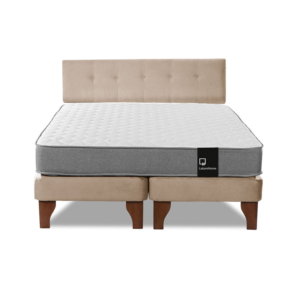 Cama Europea Zen Best Tela Velvet Beige 2 Plazas + Respaldo image number 3.0