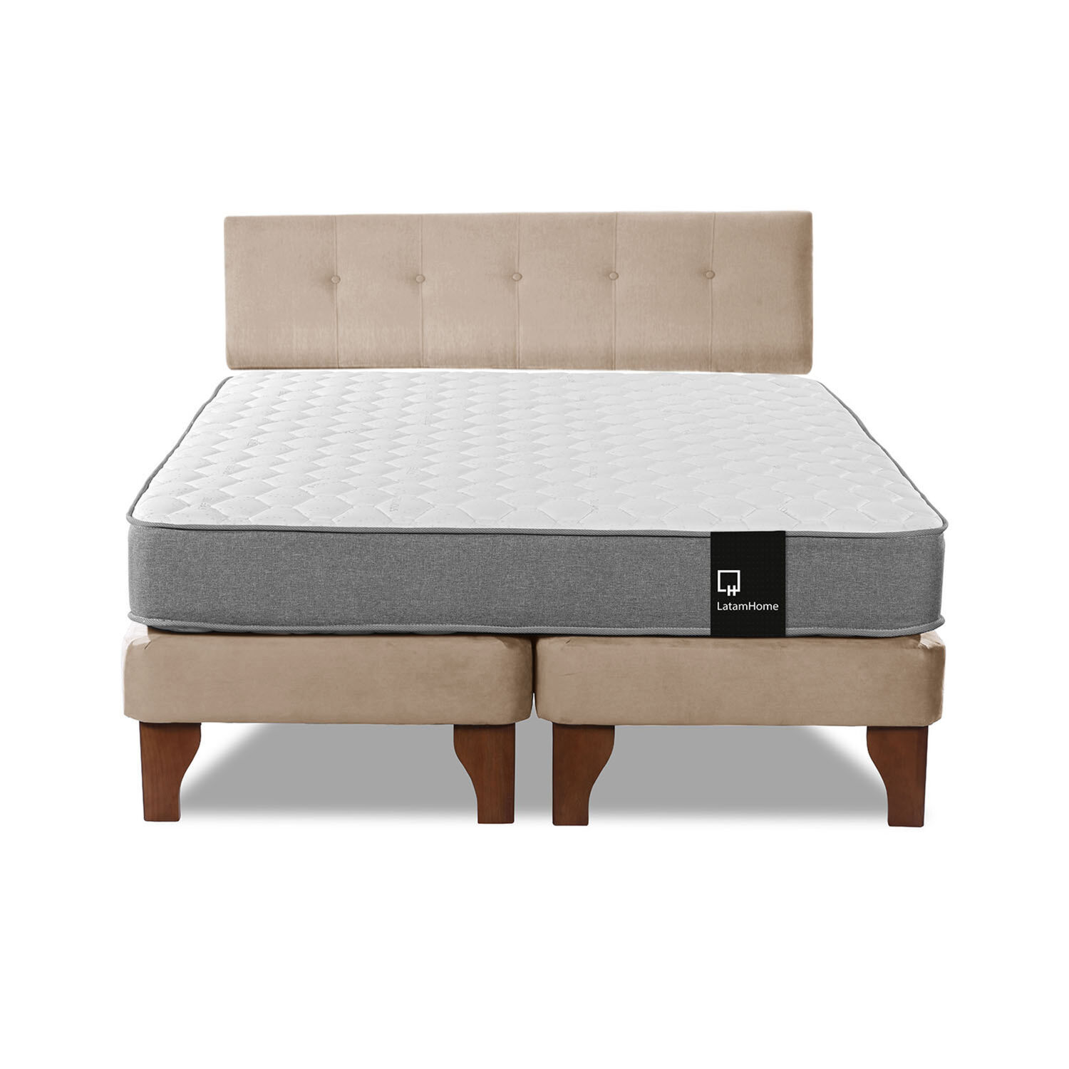 Cama Europea Zen Best Tela Velvet Beige 2 Plazas + Respaldo image number 3.0