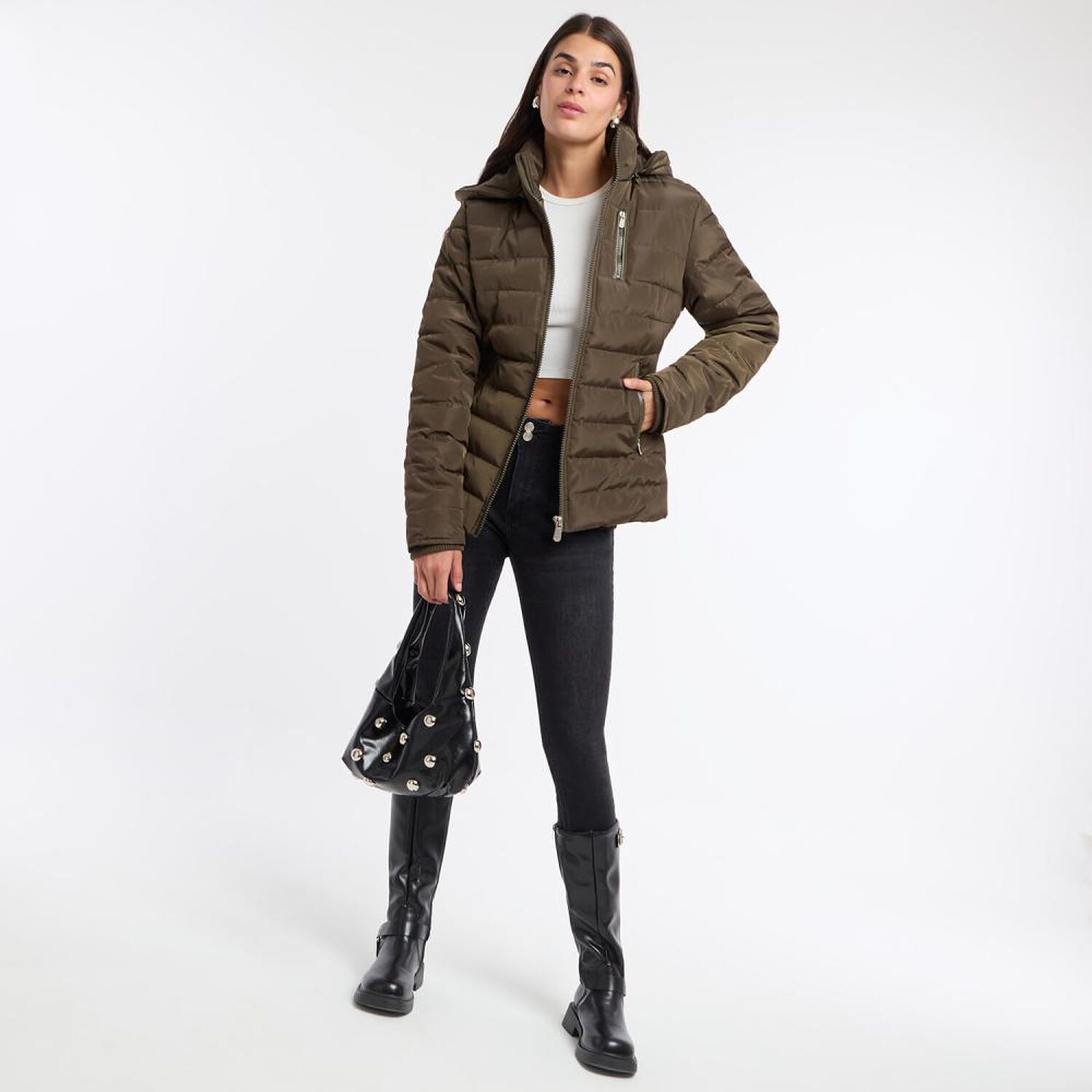 Parka Aplicaci&oacute;n En Bolsillo Cuello Alto Con Capucha Mujer Rolly Go image number 1.0