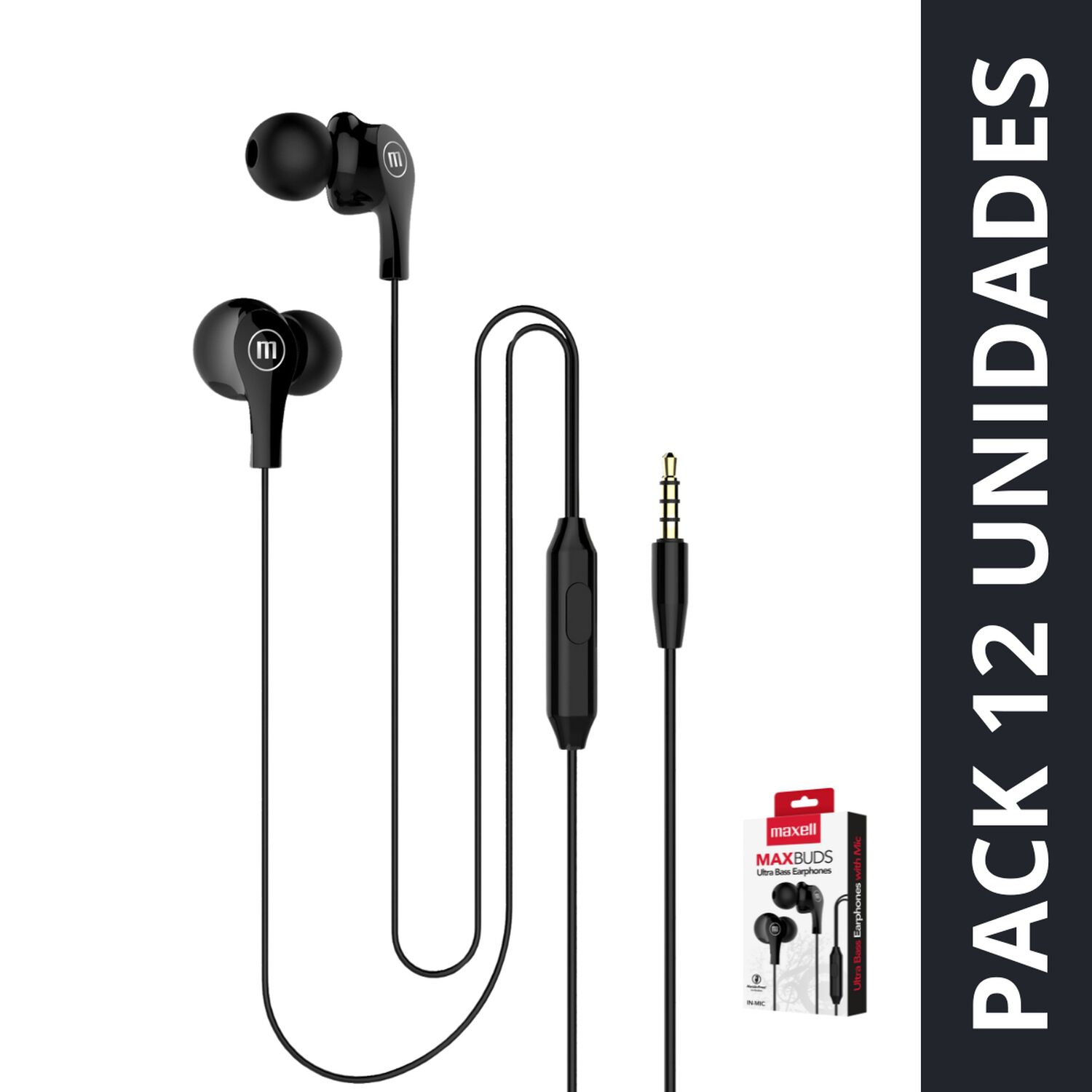 Pack 12 Audífonos Maxell In Ear Estéreo Con Microfono Negro
