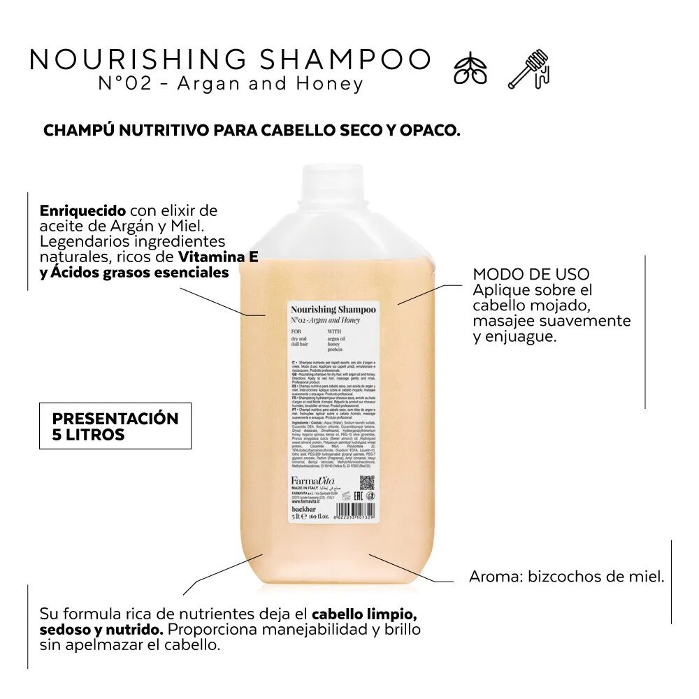 Farmavita Nourishing Shampoo Nro 02 Argan Y Miel 5000 Ml image number 3.0