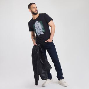 Polera Estampada Regular Manga Corta Cuello Redondo Hombre Az Black