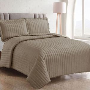 Quilt Andes Pom Pom Taupe 2 Plazas