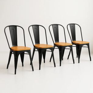 Pack De 4 Sillas Tolix Con Asiento De Madera Clara - Negras