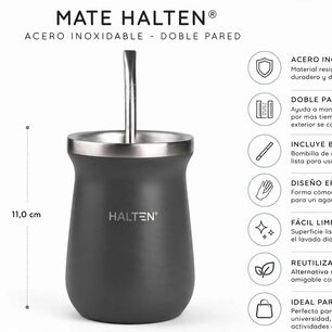 Mate T&eacute;rmico De Acero Inoxidable 300 Ml Con Bombilla Conserva Calor 1 Hora Y Fr&iacute;o 6 Horas Color Gris