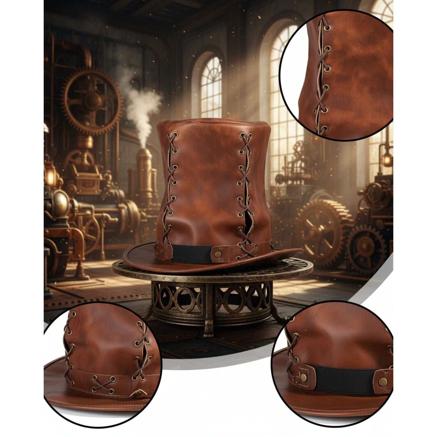 Sombrero Copa Disfraz Steampunk Cuero Premium image number 1.0