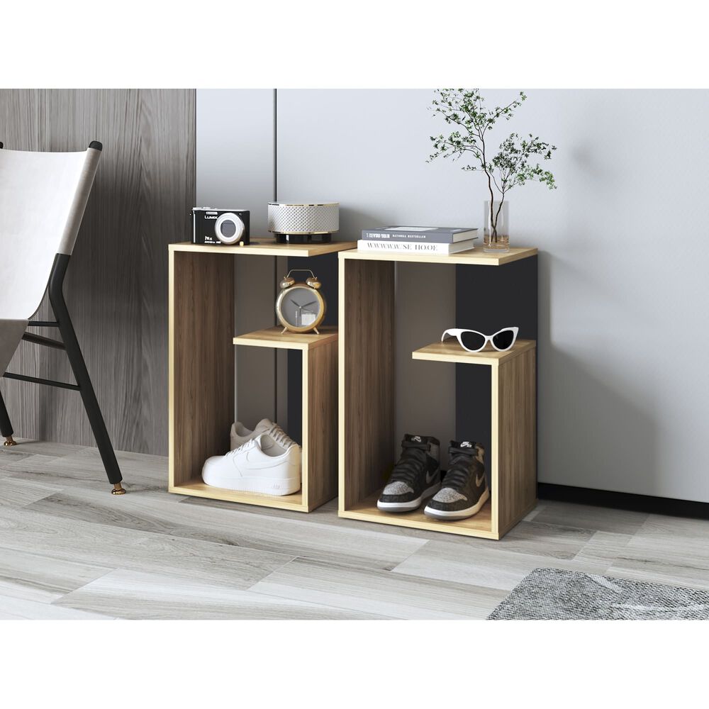 Mesa Lateral 63,4x39,8x30 Cm Cafe Claro Y Negro image number 4.0