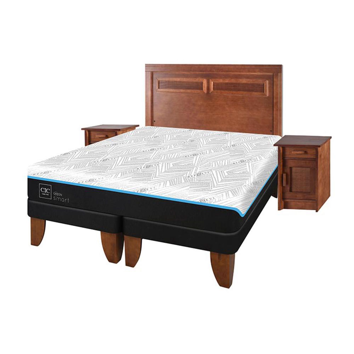 Cama Europea Cic Green Infinity / 2 Plazas / Base Dividida + Set De Maderas image number 1.0