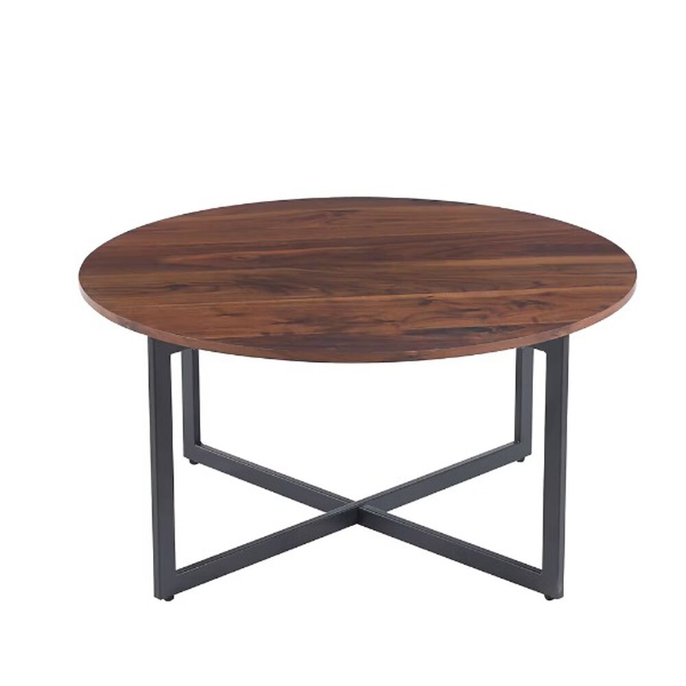 Mesa De Centro Oak Redonda Para Living Con Tope Mdf Madera Oscura 80cm image number 0.0