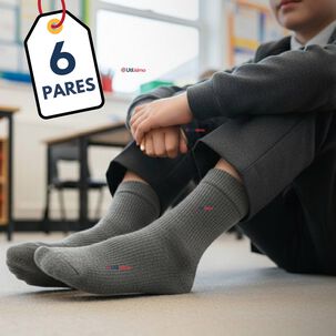 Pack 6 Calcet&iacute;nes Escolares Corto Acrilico Gris Ni&ntilde;o Juvenil