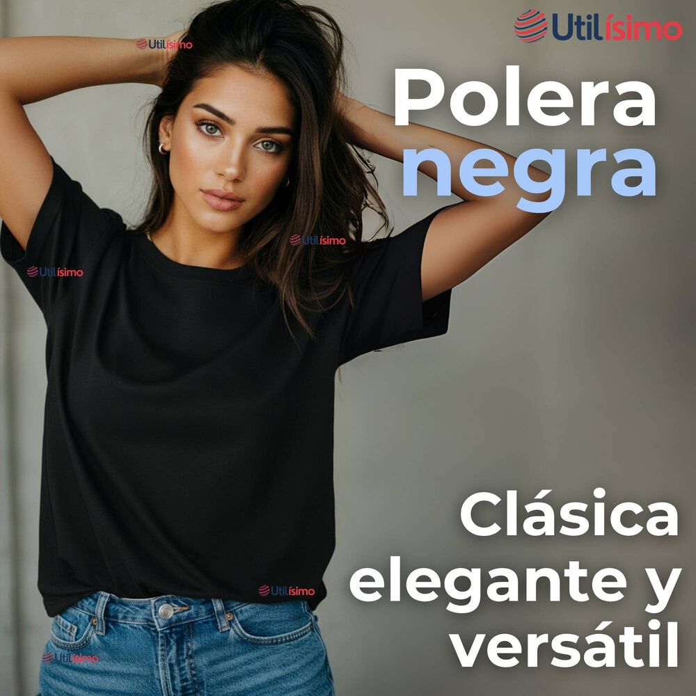 Polera Camiseta 100% Algodón Premium Manga Corta Básico Negro Mujer image number 2.0