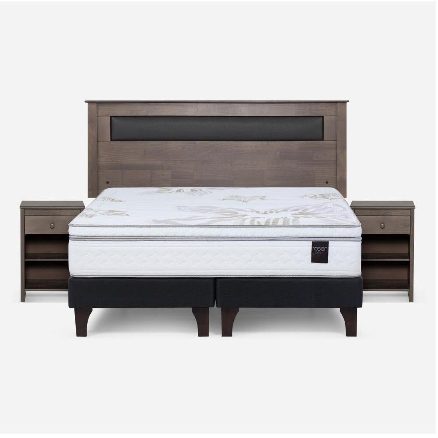 Cama Europea Rosen Art 4 / 2 Plazas / Base Dividida  + Set Maderas Ferrara Gris image number 0.0