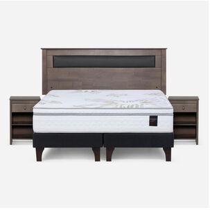 Cama Europea Rosen Art 4 / 2 Plazas / Base Dividida  + Set Maderas Ferrara Gris