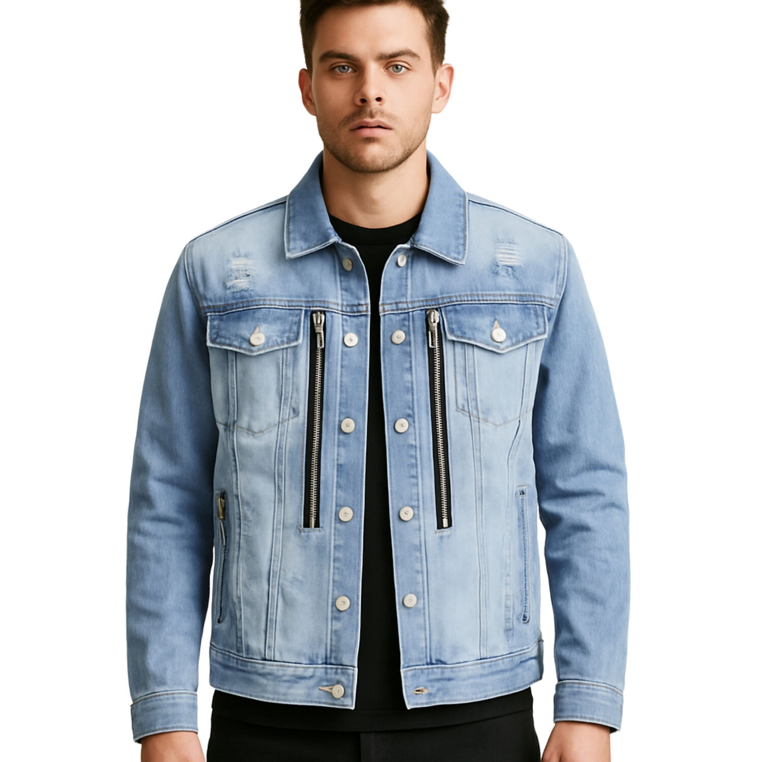Chaqueta Mezclilla Destroyed Celeste Hombre image number 0.0