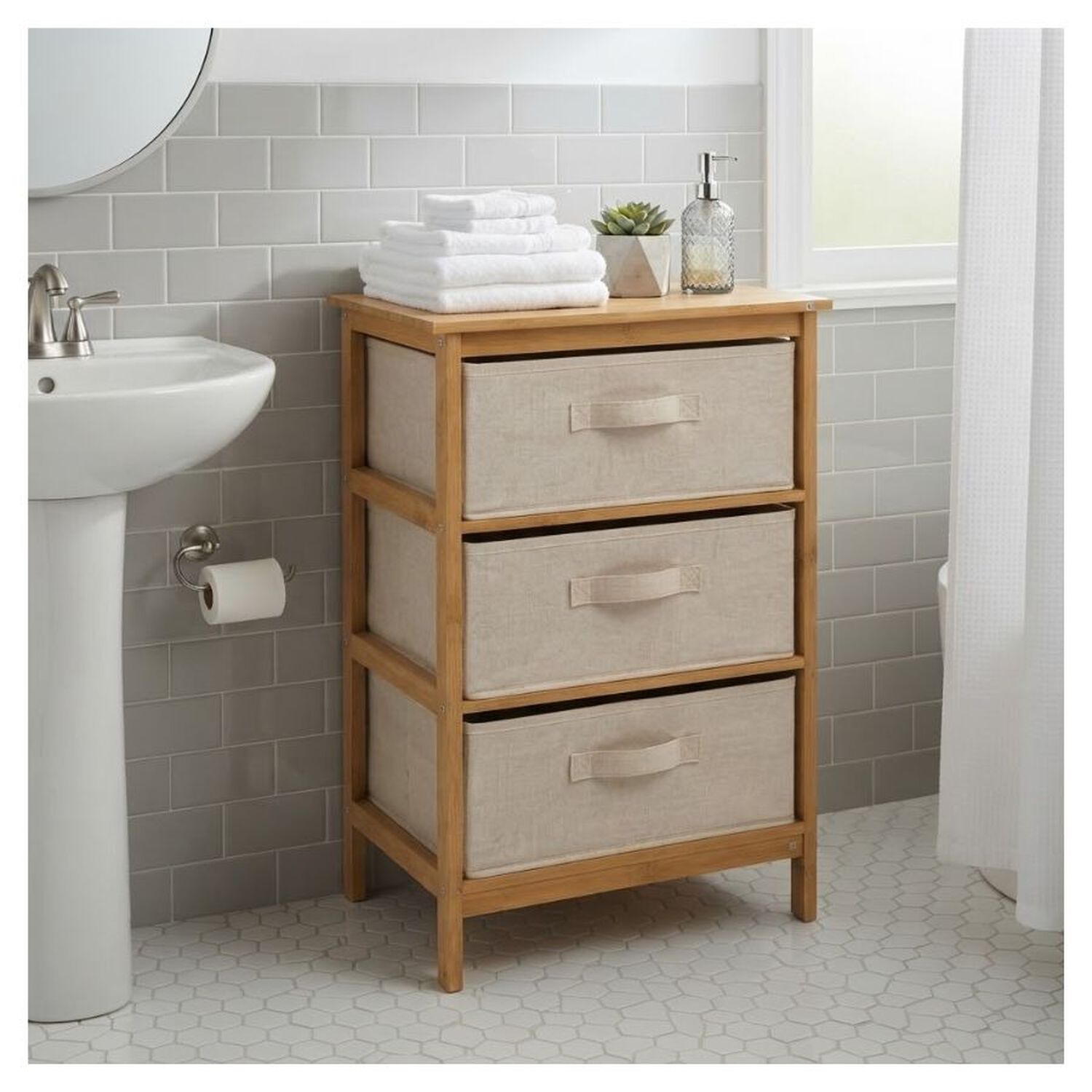 Mueble Organizador Bamb&uacute; De 3 Niveles Con Cajones De Tela image number 2.0