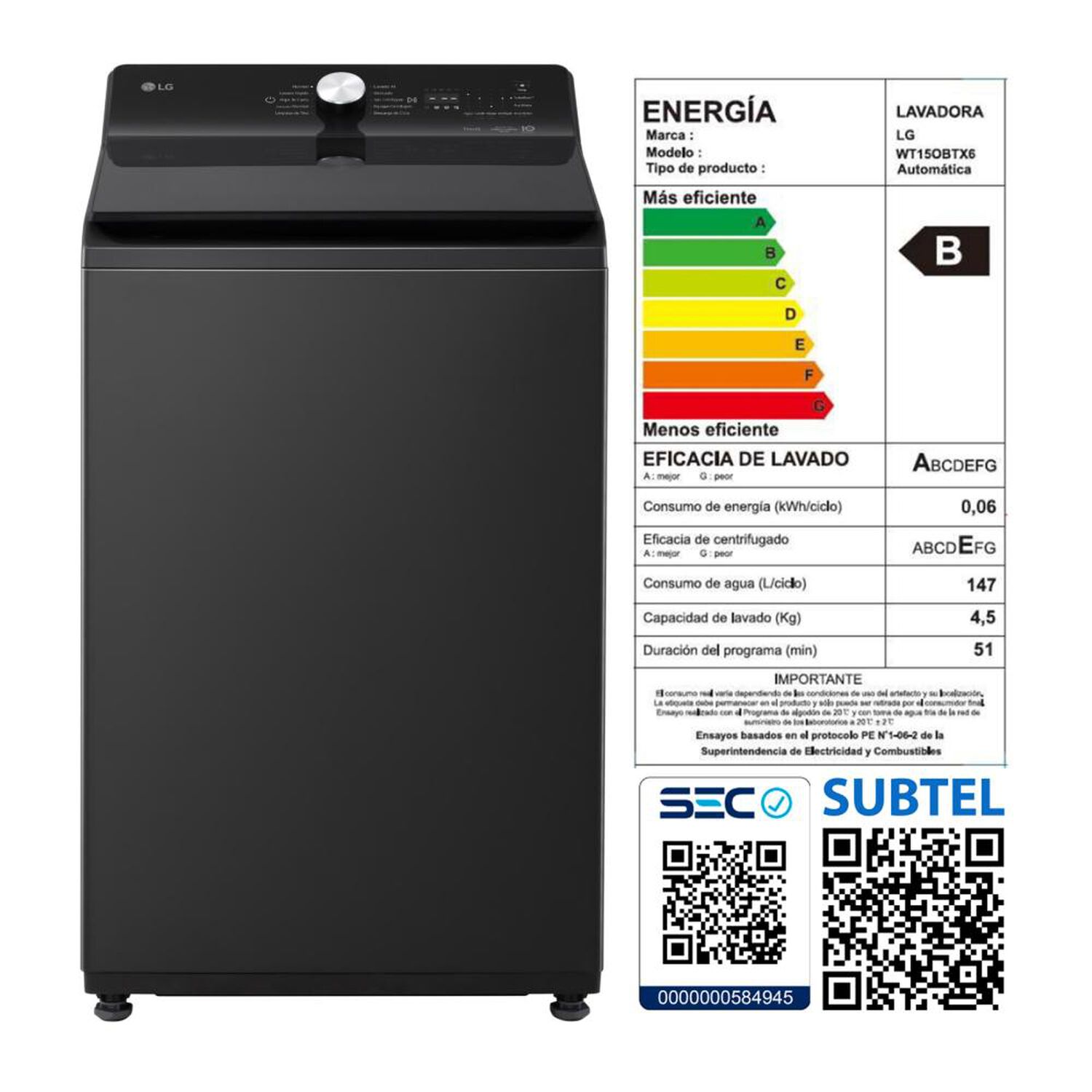 Lavadora Lg Wt15obtx6.dnbpecl / 15 Kilos image number 15.0