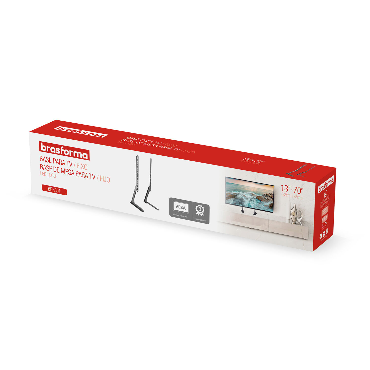 Base Para Tv Fijo De 13" A 70" - 50kg Extendible Bbr801 Brasforma image number 7.0