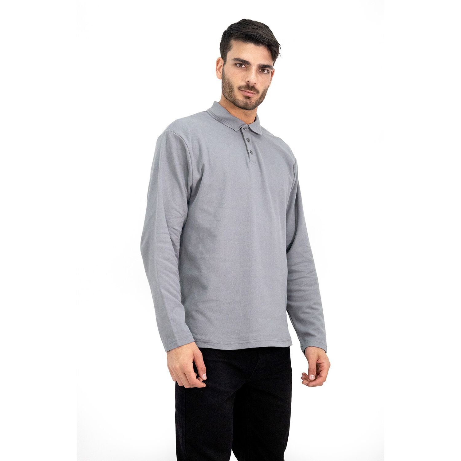 Polera Pique Quebec Manga Larga Gris Hombre image number 1.0
