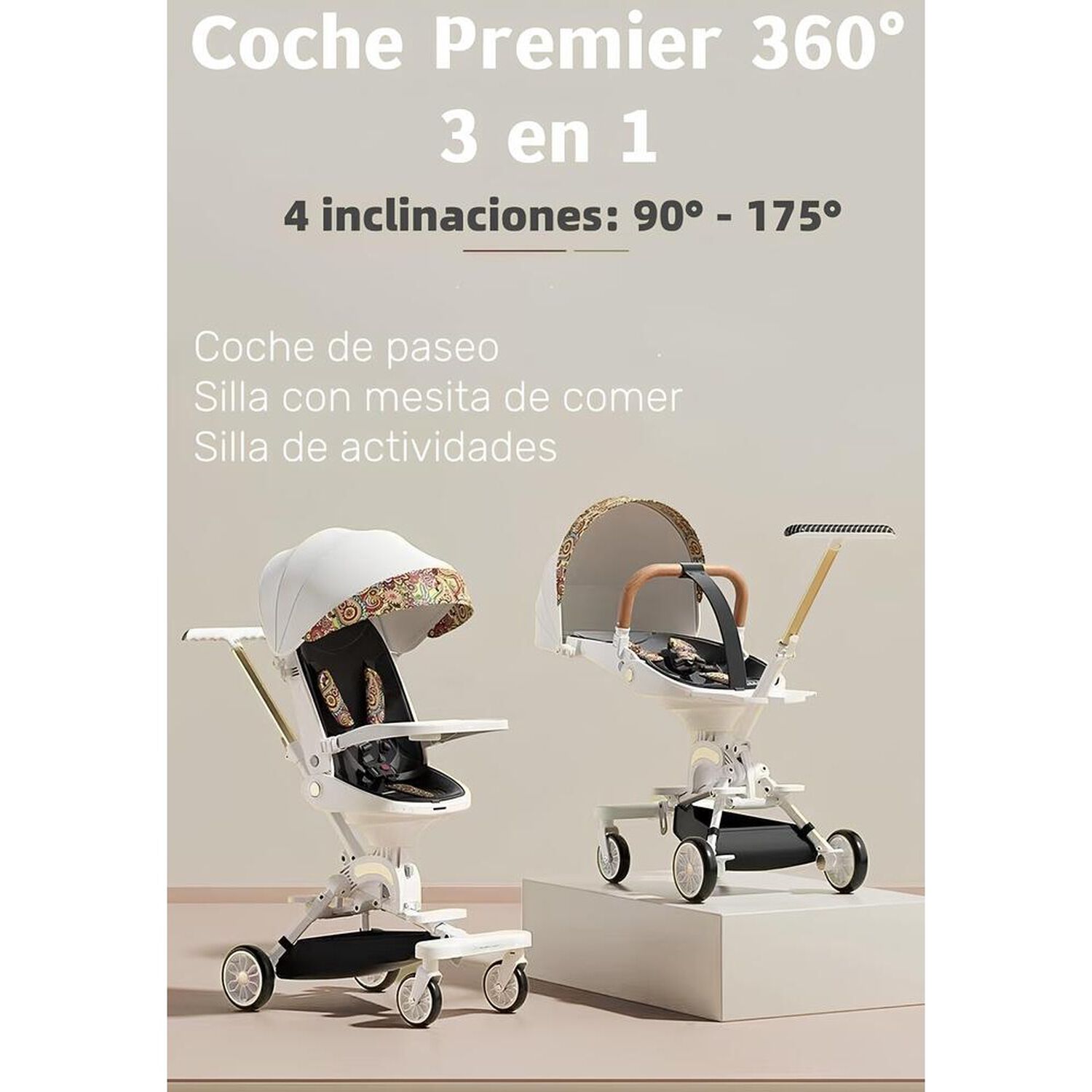Coche De Paseo 360&deg; 3 En 1 Reclinable Lubabycas Blanco image number 5.0