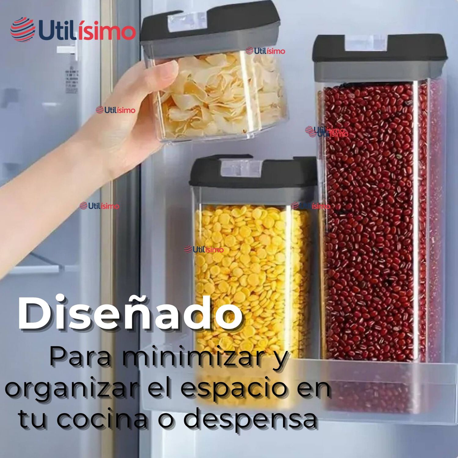 Set Contenedores De Alimentos 7 Piezas Herm&eacute;ticos De Plastico Cocina Despensa Negro image number 6.0
