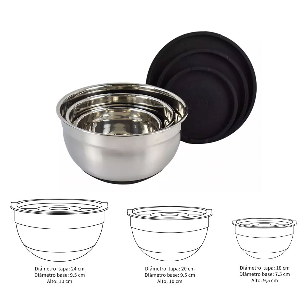 Set 3 Bowls Con Tapa Acero Inoxidable Antideslizante Simplit image number 1.0